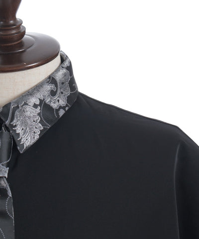 Arabesque Pattern Jacquard Tie Long Sleeve Shirt