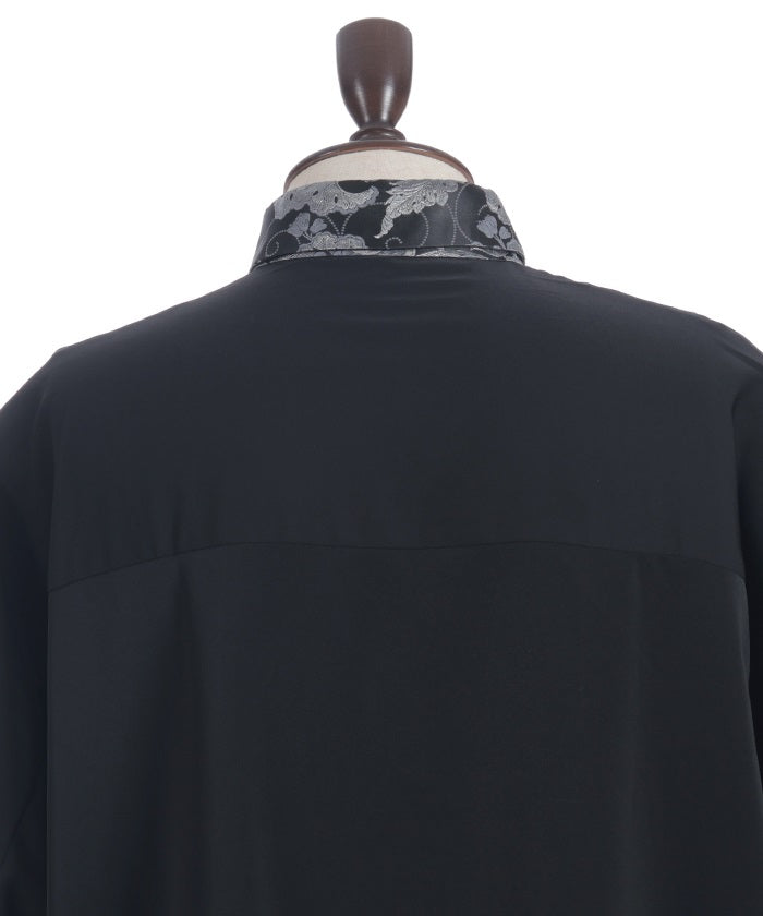 Arabesque Pattern Jacquard Tie Long Sleeve Shirt