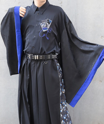Hanafuda Embroidery Japanese Sleeve Shirt