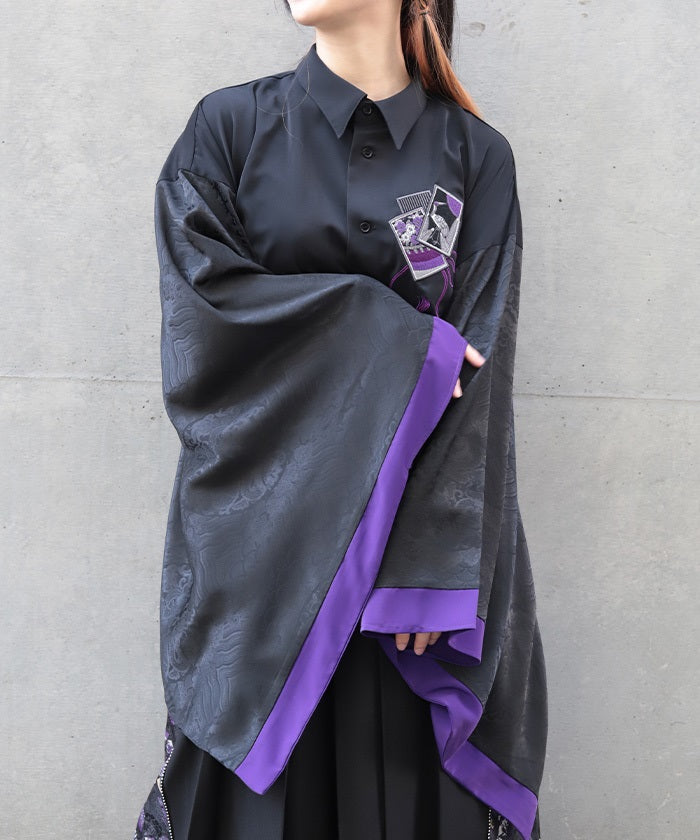 Hanafuda Embroidery Japanese Sleeve Shirt