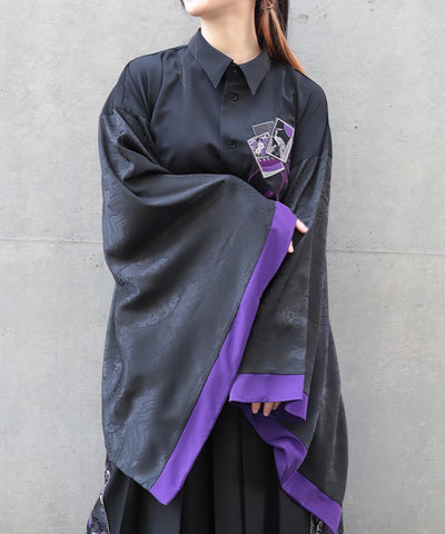 Hanafuda Embroidery Japanese Sleeve Shirt