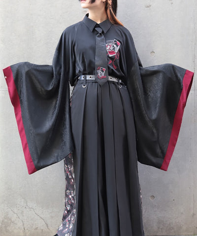 Hanafuda Embroidery Japanese Sleeve Shirt