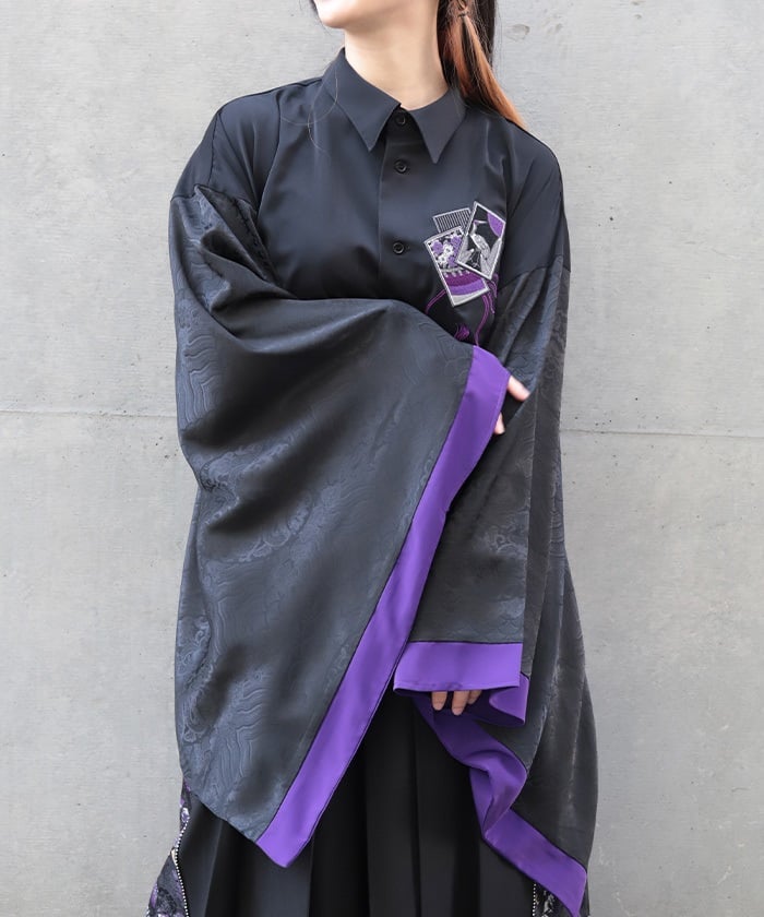 Hanafuda Embroidery Japanese Sleeve Shirt