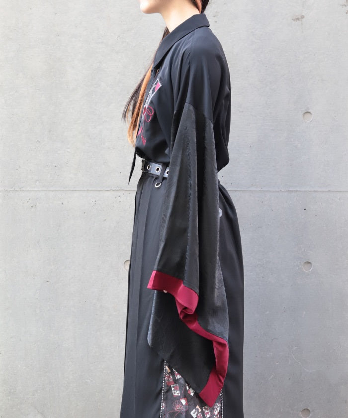 Hanafuda Embroidery Japanese Sleeve Shirt