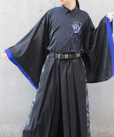 Hanafuda Embroidery Japanese Sleeve Shirt