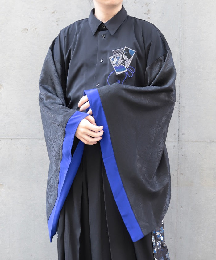 Hanafuda Embroidery Japanese Sleeve Shirt