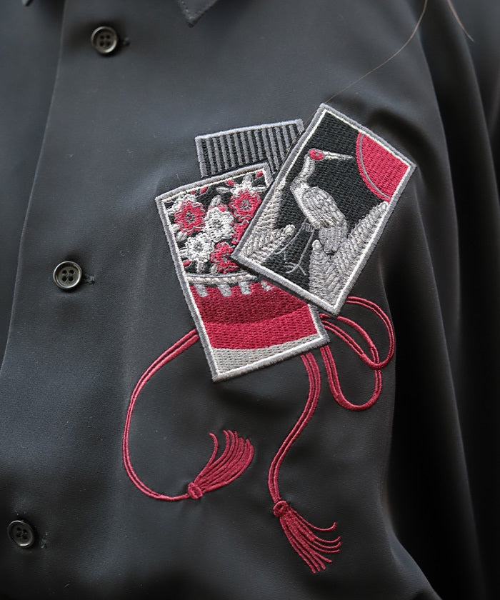 Hanafuda Embroidery Japanese Sleeve Shirt