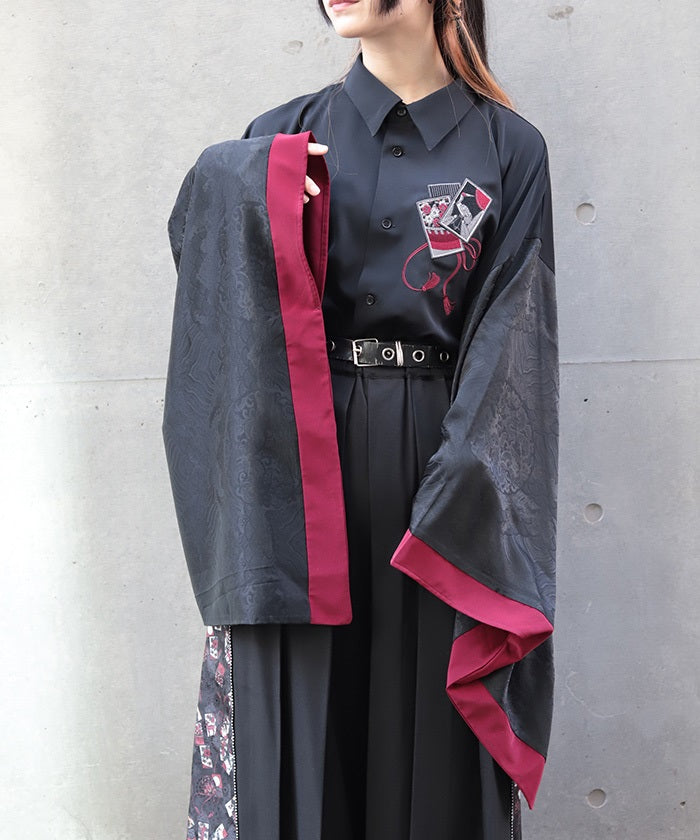 Hanafuda Embroidery Japanese Sleeve Shirt