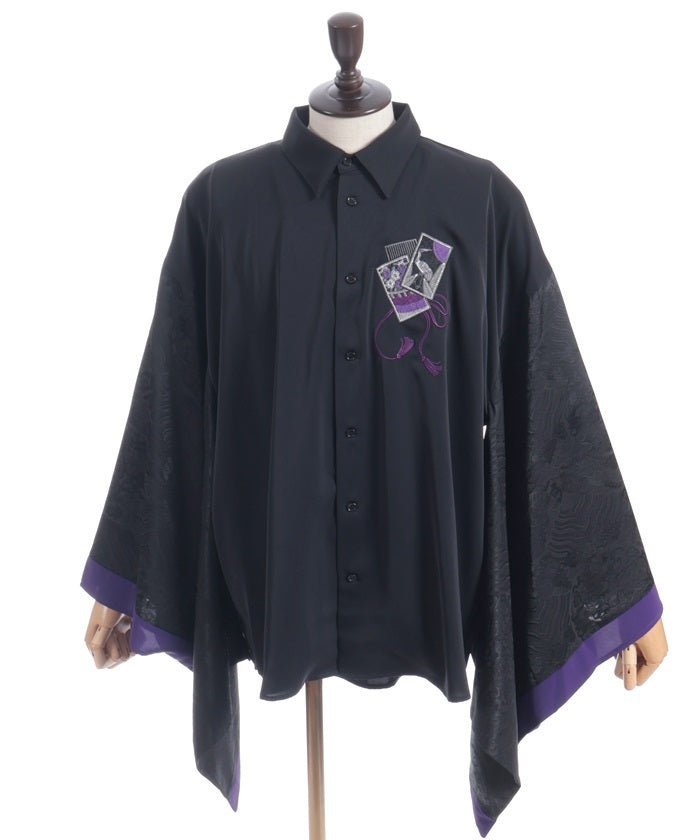 Hanafuda Embroidery Japanese Sleeve Shirt