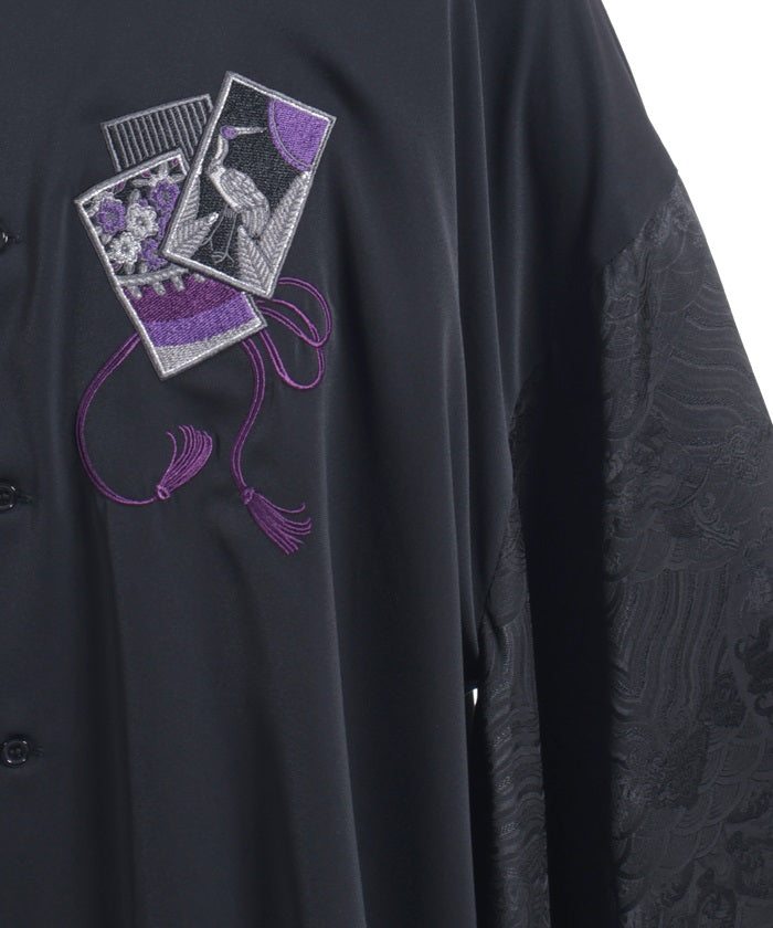 Hanafuda Embroidery Japanese Sleeve Shirt