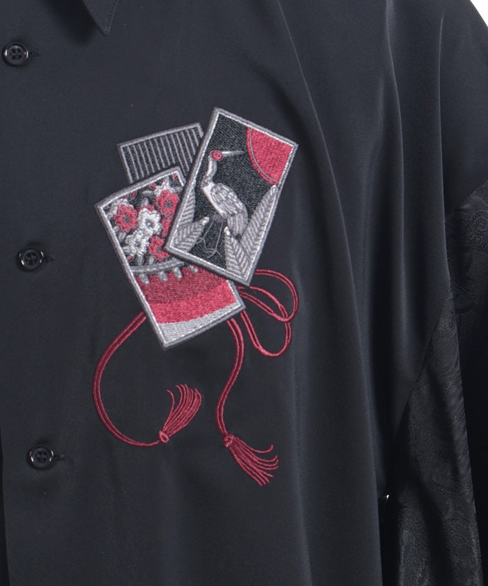 Hanafuda Embroidery Japanese Sleeve Shirt