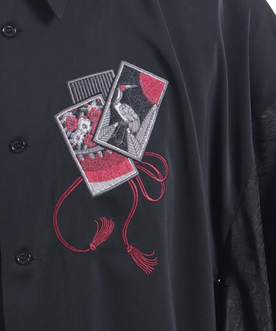 Hanafuda Embroidery Japanese Sleeve Shirt