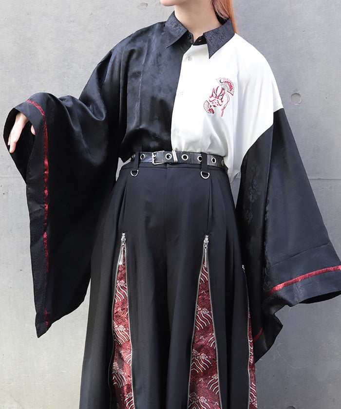 Kabuki Embroidery Japanese Sleeve Shirt