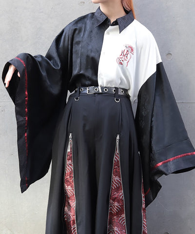 Kabuki Embroidery Japanese Sleeve Shirt
