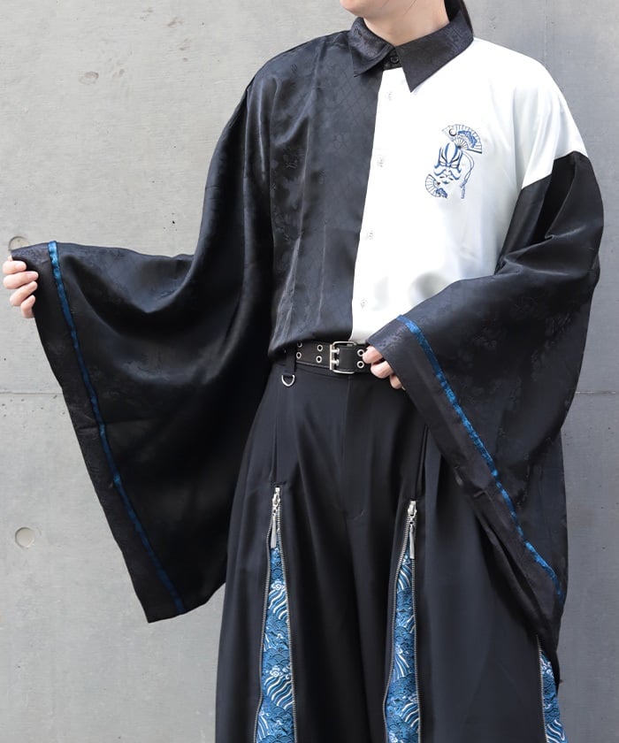 Kabuki Embroidery Japanese Sleeve Shirt