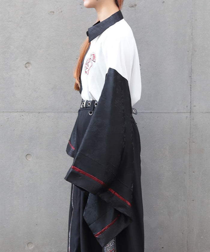 Kabuki Embroidery Japanese Sleeve Shirt