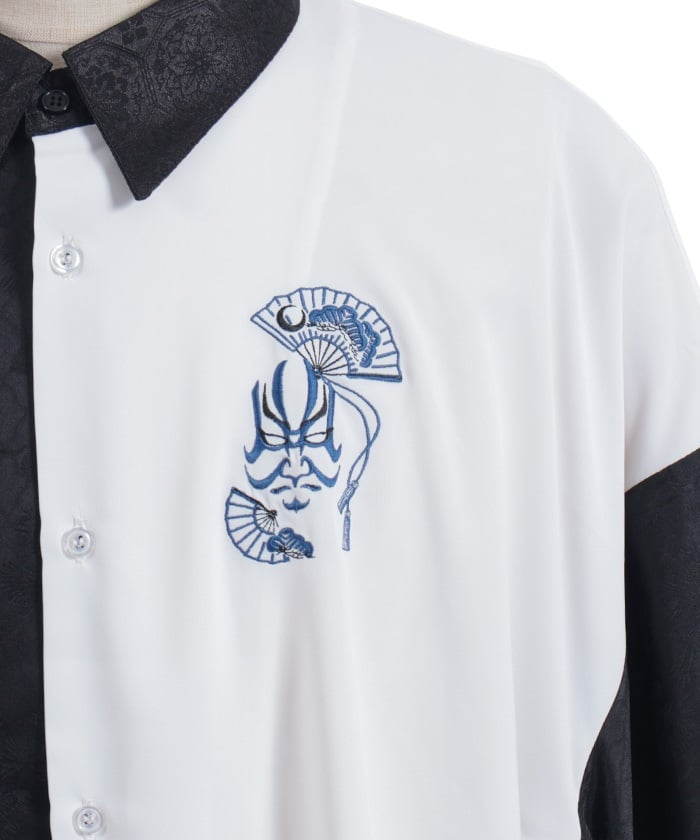Kabuki Embroidery Japanese Sleeve Shirt