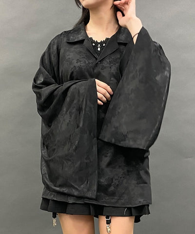 Folding Fan Jacquard Kimono Style Long Sleeve Shirt