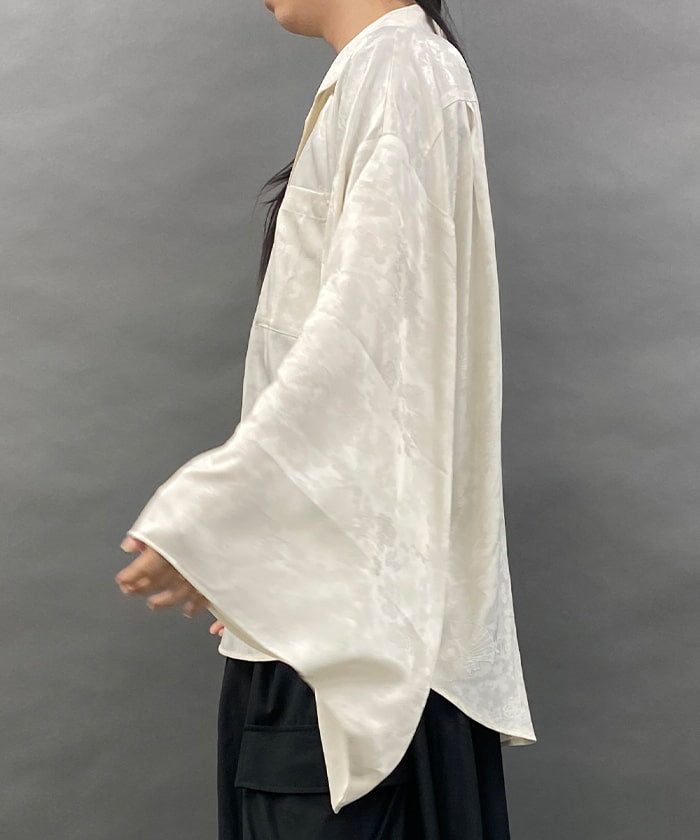 Folding Fan Jacquard Kimono Style Long Sleeve Shirt