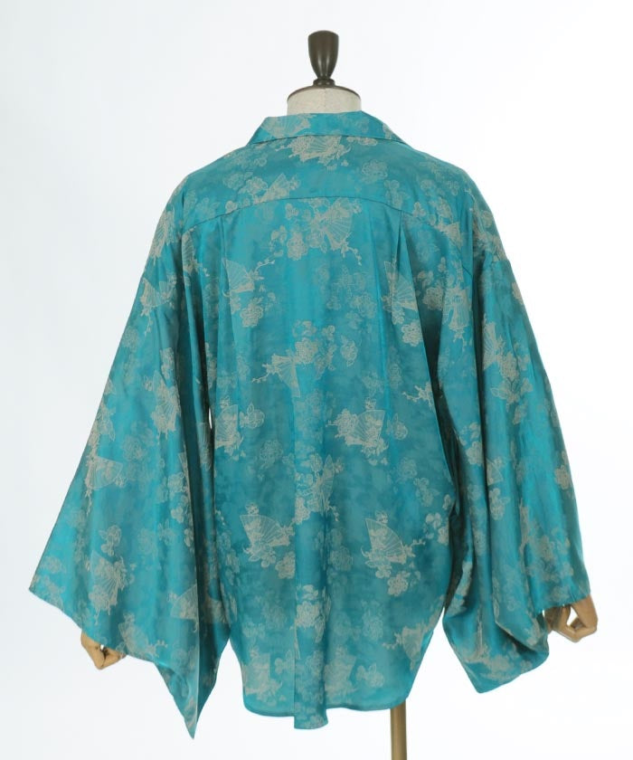 Folding Fan Jacquard Kimono Style Long Sleeve Shirt