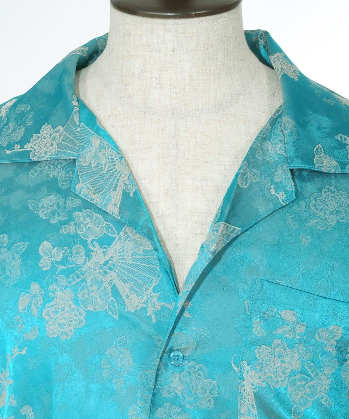 Folding Fan Jacquard Kimono Style Long Sleeve Shirt