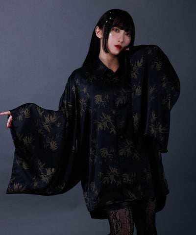 Bamboo Forest Lamé Print Japanese Sleeve Shirt