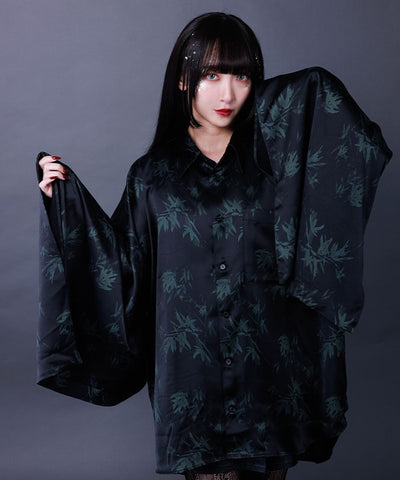 Bamboo Forest Lamé Print Japanese Sleeve Shirt