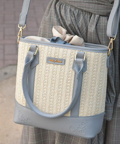 Faux Leather & Woven Bicolor Bag
