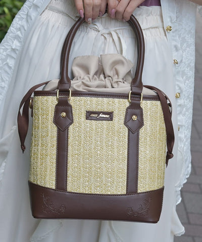Faux Leather & Woven Bicolor Bag