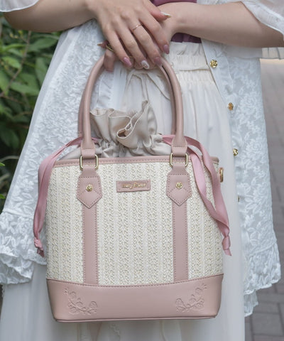 Faux Leather & Woven Bicolor Bag