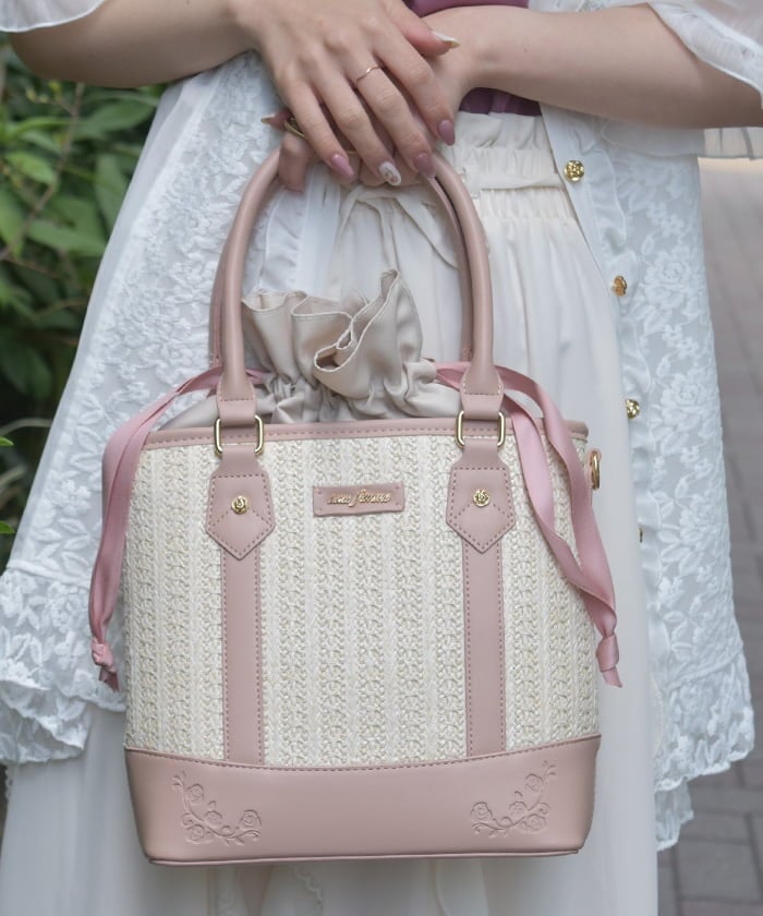 Faux Leather & Woven Bicolor Bag