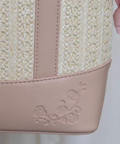 Faux Leather & Woven Bicolor Bag