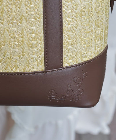 Faux Leather & Woven Bicolor Bag