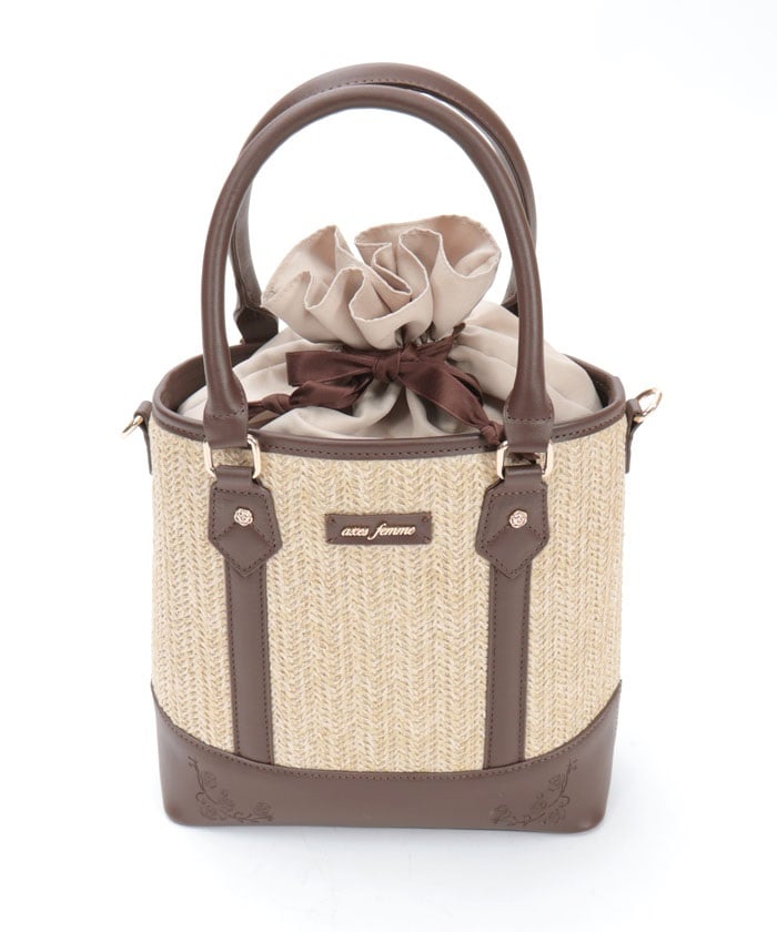 Faux Leather & Woven Bicolor Bag