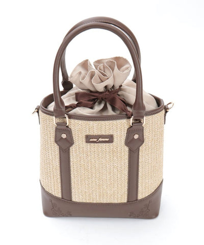 Faux Leather & Woven Bicolor Bag