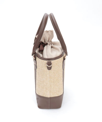 Faux Leather & Woven Bicolor Bag