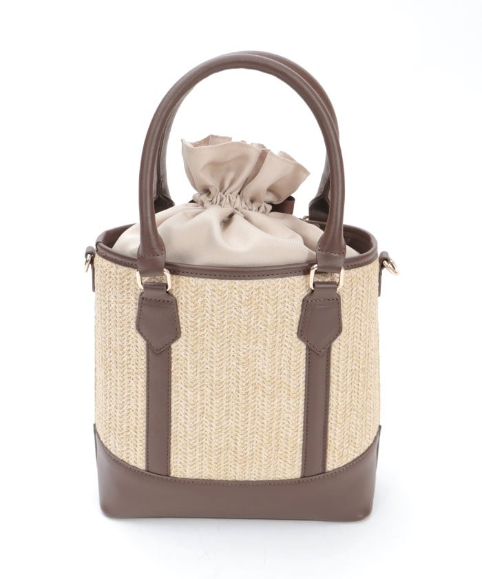 Faux Leather & Woven Bicolor Bag