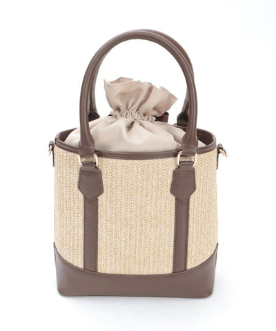 Faux Leather & Woven Bicolor Bag