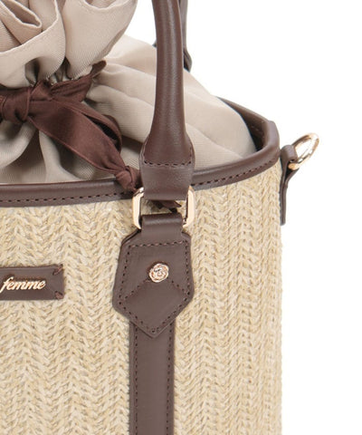 Faux Leather & Woven Bicolor Bag