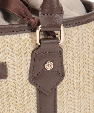 Faux Leather & Woven Bicolor Bag