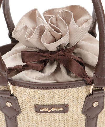 Faux Leather & Woven Bicolor Bag