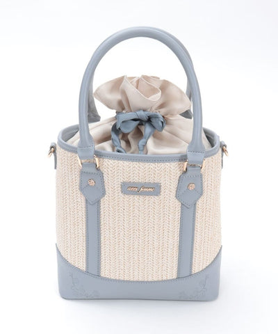 Faux Leather & Woven Bicolor Bag