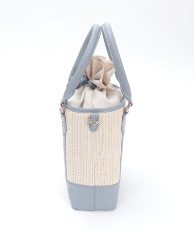 Faux Leather & Woven Bicolor Bag