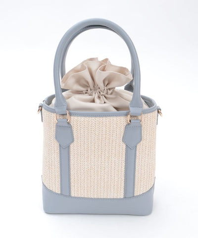 Faux Leather & Woven Bicolor Bag