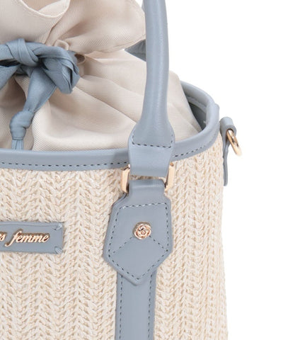 Faux Leather & Woven Bicolor Bag