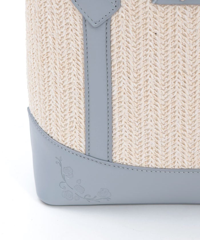 Faux Leather & Woven Bicolor Bag