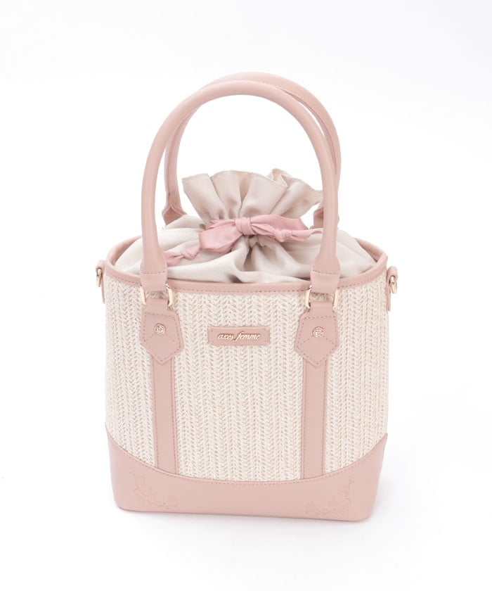 Faux Leather & Woven Bicolor Bag