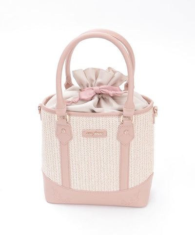 Faux Leather & Woven Bicolor Bag