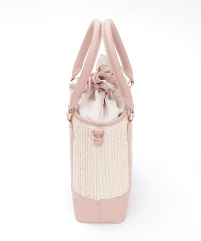 Faux Leather & Woven Bicolor Bag