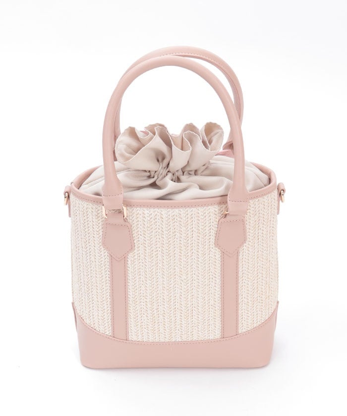 Faux Leather & Woven Bicolor Bag